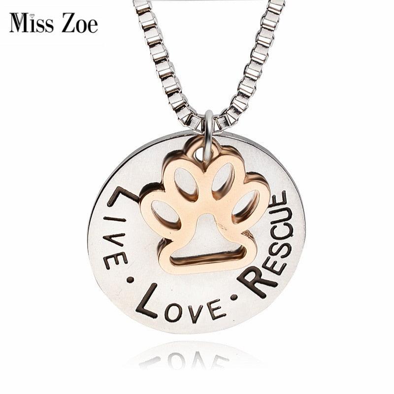 Best Necklace LIVE LOVE RESCUE Hollow Gold Paw - Thepetlifestyle