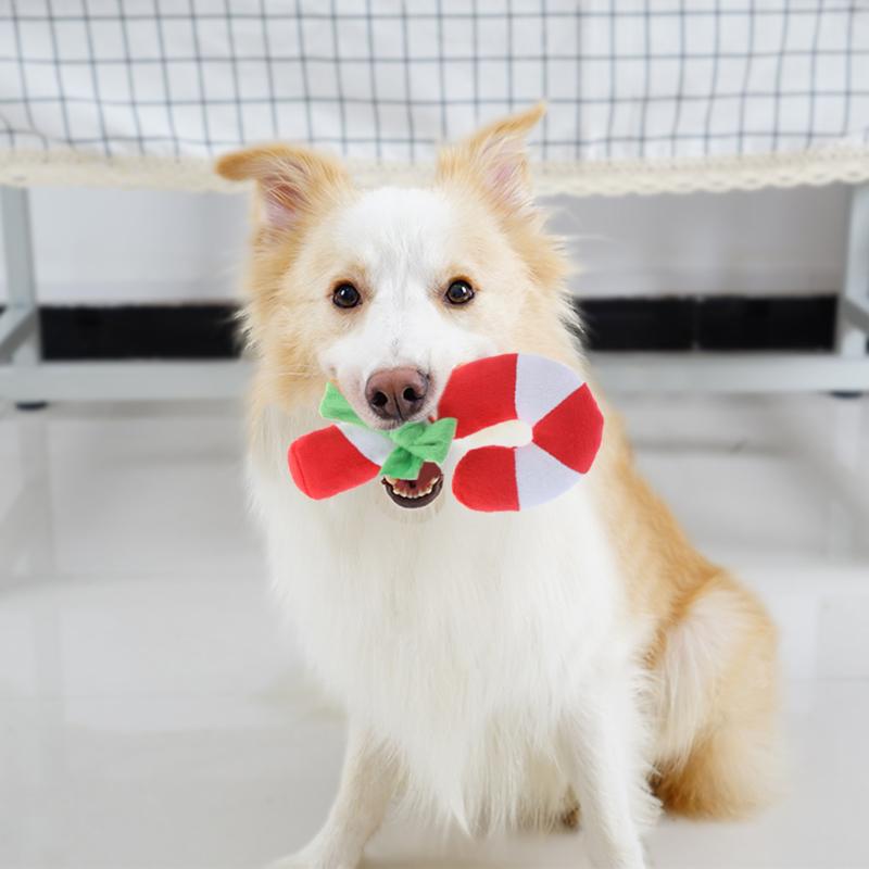 Dog Toys Christmas Crutch Shape Plush Squeaker - Thepetlifestyle