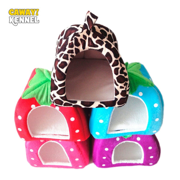 Foldable Cat Dog Kennel Warm Cushion Strawberry - Thepetlifestyle