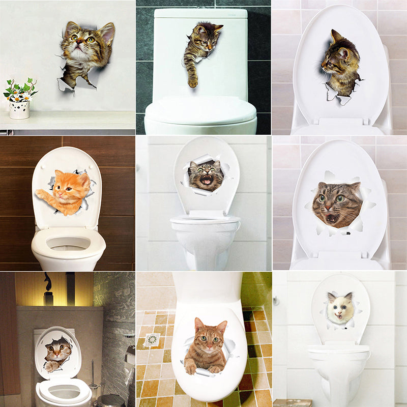 Hole View Vivid Cats Dog 3D Wall Sticker Bathroom Toilet - Thepetlifestyle