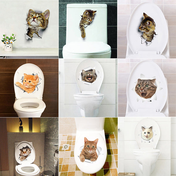 Hole View Vivid Cats Dog 3D Wall Sticker Bathroom Toilet - Thepetlifestyle