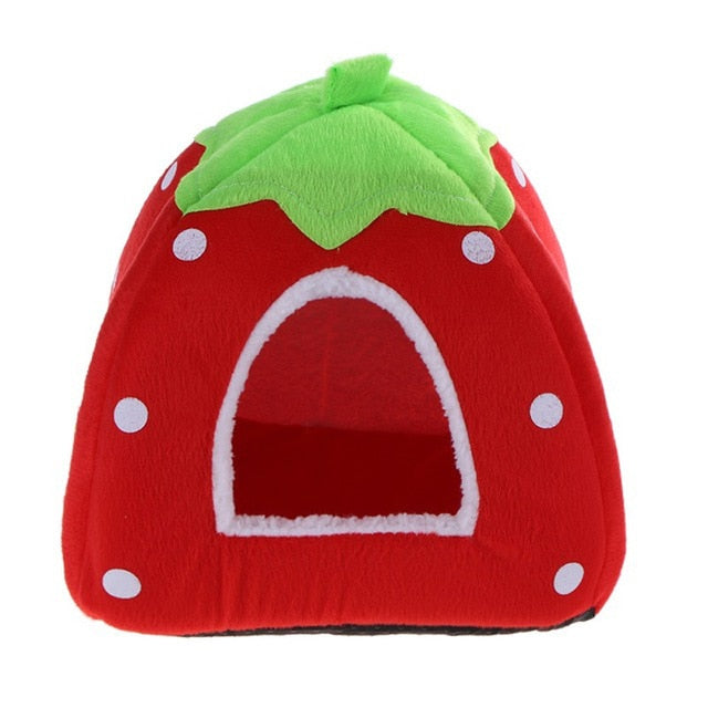 Foldable Cat Dog Kennel Warm Cushion Strawberry - Thepetlifestyle
