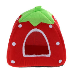 Foldable Cat Dog Kennel Warm Cushion Strawberry - Thepetlifestyle