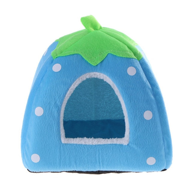 Foldable Cat Dog Kennel Warm Cushion Strawberry - Thepetlifestyle